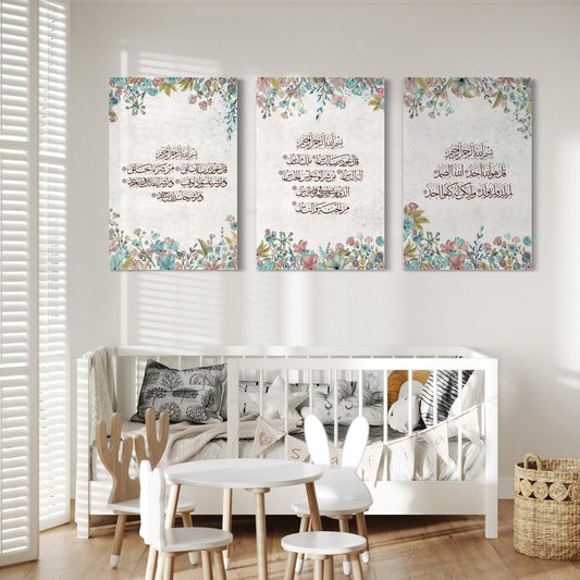 Set of 3 canvases Modern floral art print on canvas- 3 Quls - Islamic modern Wall Art Print on canvas - ARPS2113