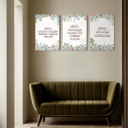 Set of 3 canvases Modern floral art print on canvas- 3 Quls - Islamic modern Wall Art Print on canvas - ARPS2113
