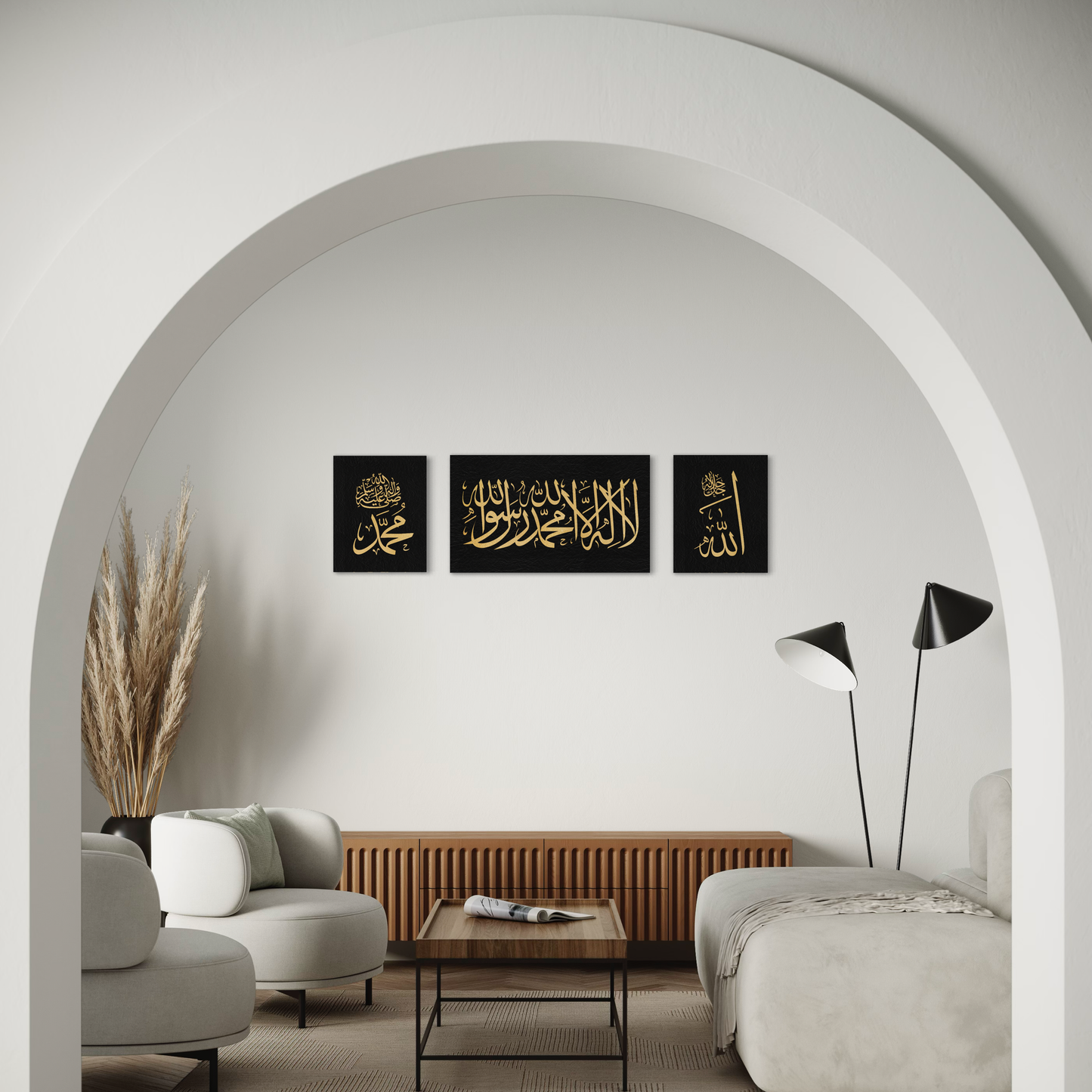 Kalima Calligraphy gold and black - Islamic modern Wall Art Print on canvas - ARPS2150