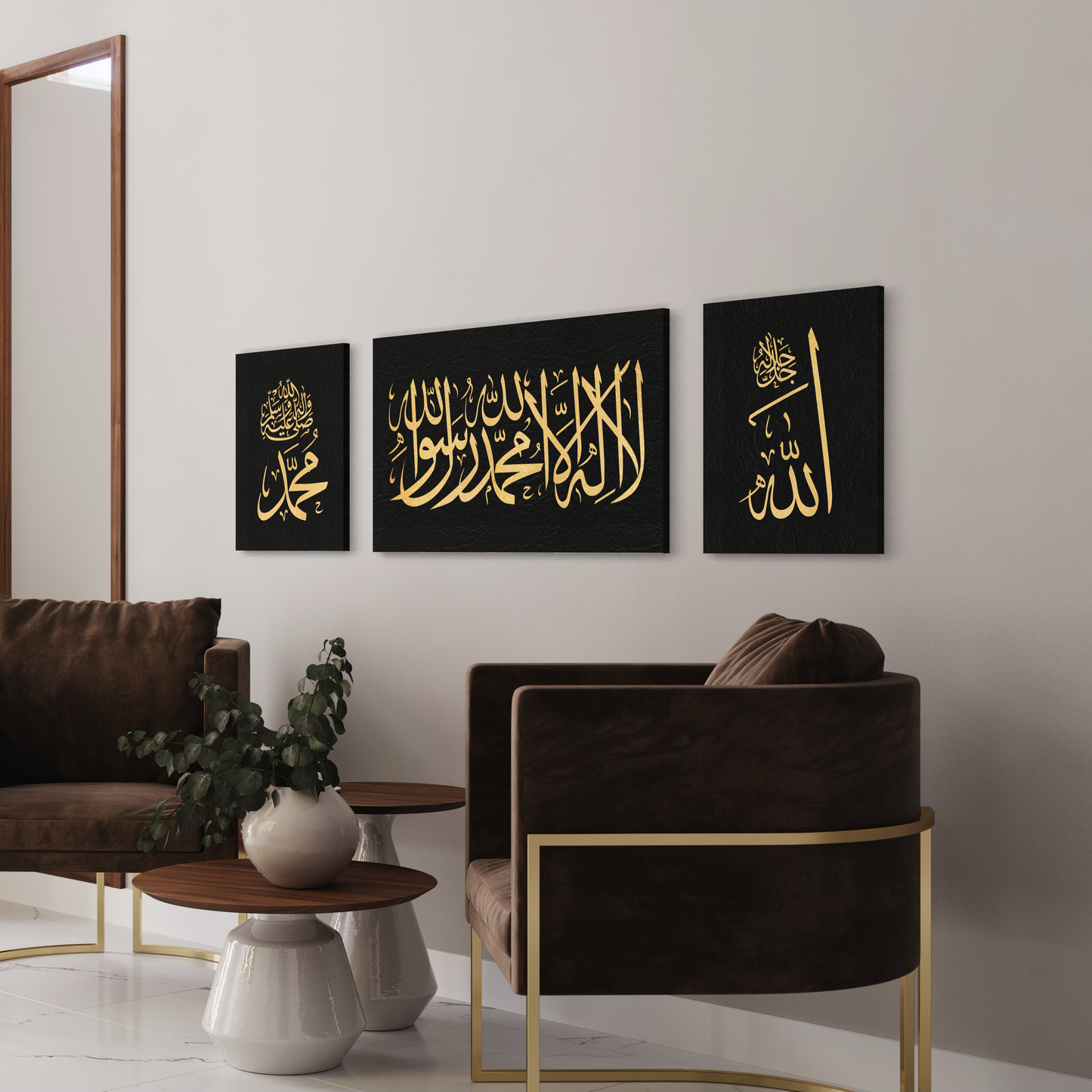Kalima Calligraphy gold and black - Islamic modern Wall Art Print on canvas - ARPS2150