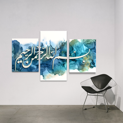 Set of 3 canvases Bismillah on Ink art Islamic modern Wall Art Print on canvas - ARPS2160